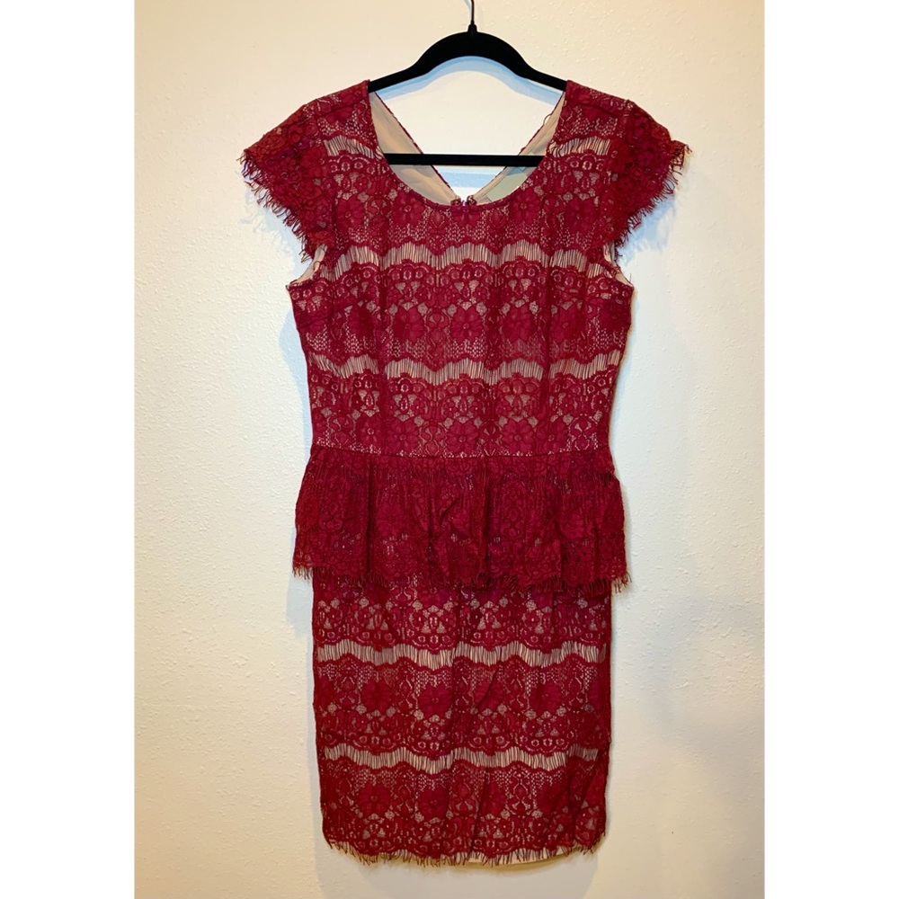 Anthropologie Maeve Red Eyelash Lace Peplum Dress